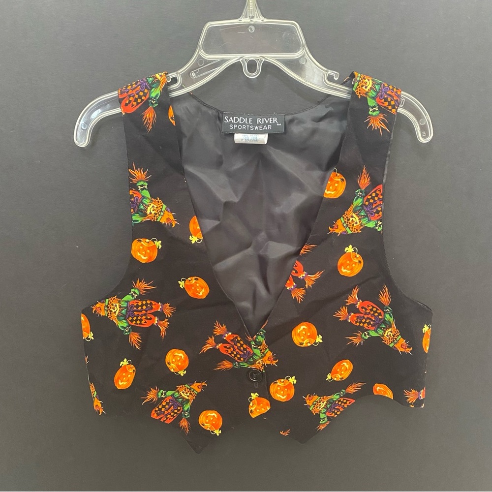 Saddle River Sportswear Girl’s Halloween Vest with Pumpkins & Scarecrows Vintage
